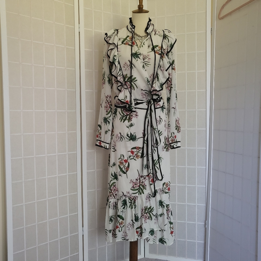 Birgitte Herskind Wrap Silk Floral Dress Sz S